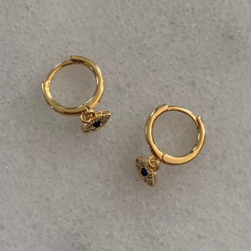 New Drop Gold Crystal Evil Eye Pendant Huggie Hoop Earrings 27$